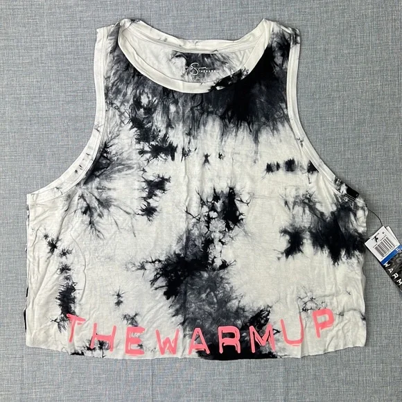 Black & White Tie Dye Crop Athletic Tank Top by Jessica Simpson The Warm Up XL - Picture 2 of 5